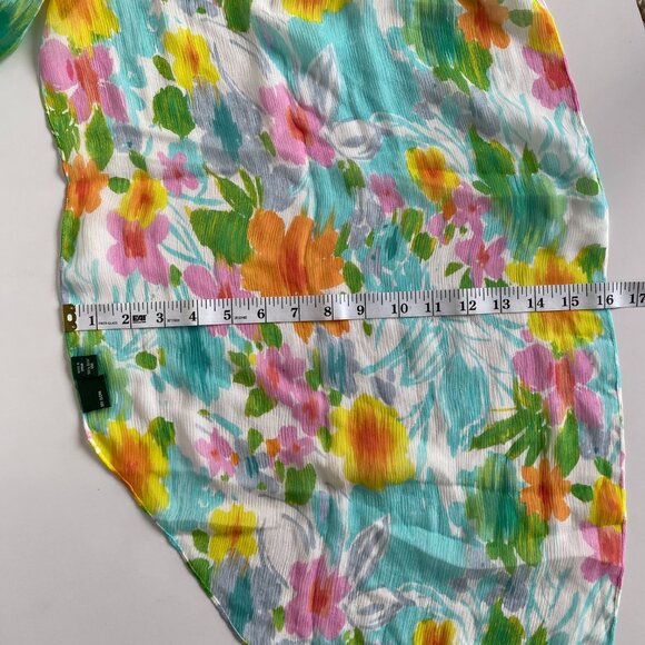 Lauren Ralph Lauren Blue Green Pink Spring Floral 100% Silk Oblong Scarf 66" - Picture 6 of 6